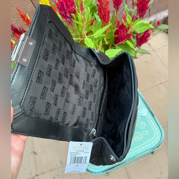 Michael Kors Vivianne Leather Black Quilted Backpack - Picture 4 of 16